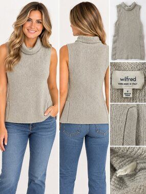 Wilfred Cowl Neck Sleeveless Knit Top Oatmeal Gray Italian Yarn